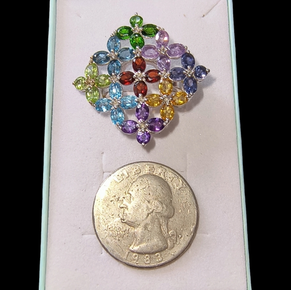 Multi Gemstone & Sterling Silver Large Cocktail Ring Size 8 - Picture 8 of 14